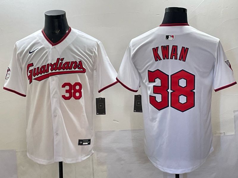 Men Cleveland Indians 38 Kwan White Nike MLB 2025 Jersey 03
